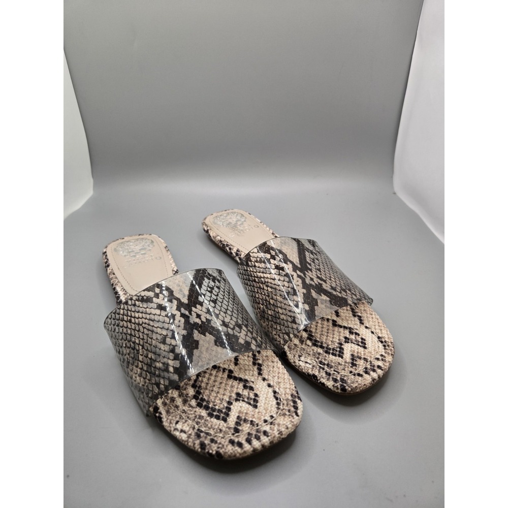 Vince Camuto Snakeskin Print Slide Sandals Clear Strap Women's 7M/37.5 Square...